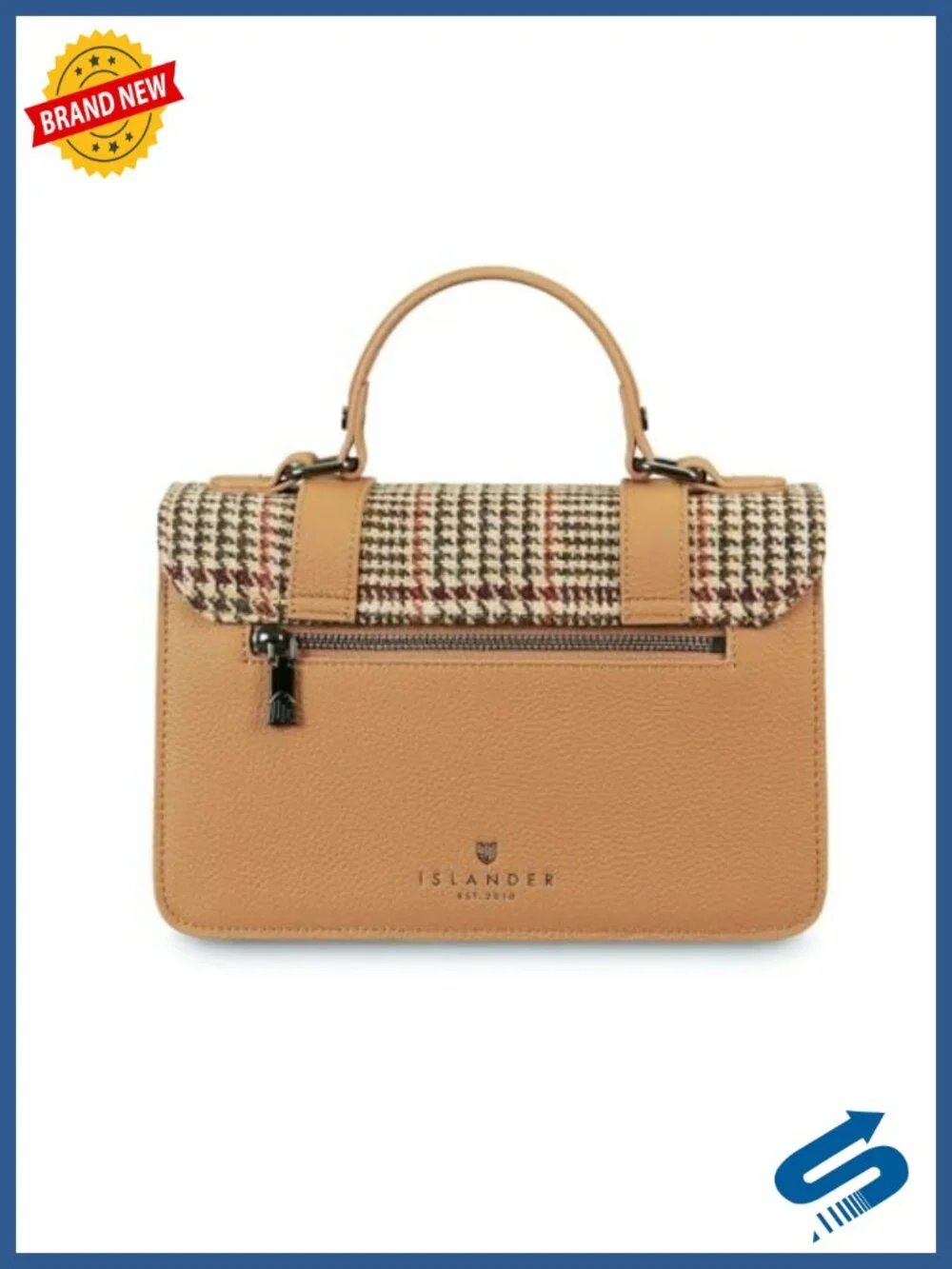 Harris Tweed and Genuine Leather Satchel with Adjustable Strap